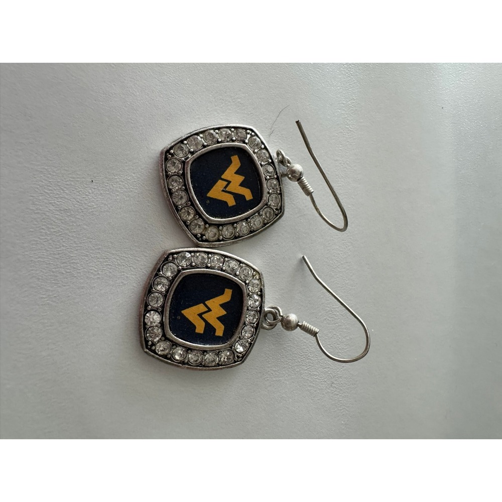 West Virginia University Mountaineers Rhinestone Logo Drop Earrings WVU